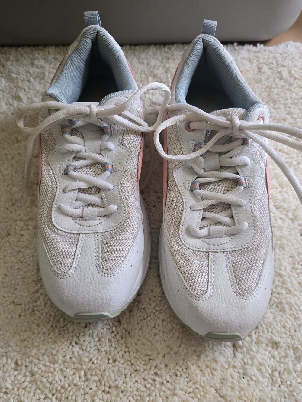 Puma Women’s White Sneakers with Pink and Light Blue Accents